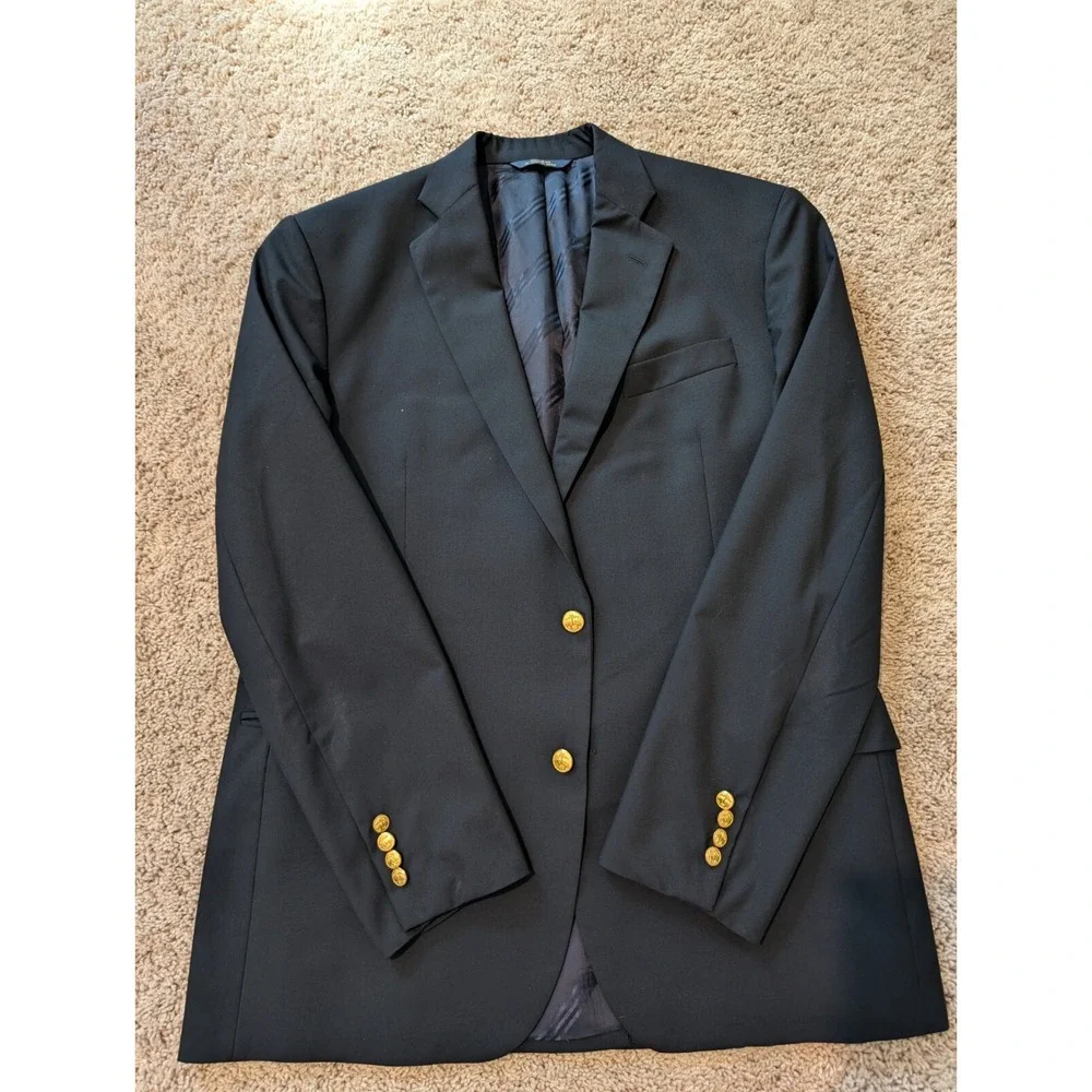 Mens 44 Brooks Brothers 1818 Madison X Loro Piana Black Gold Button Blazer